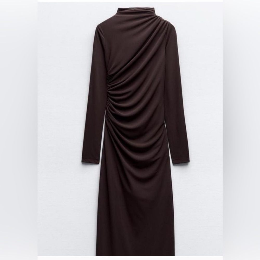 Brown Zara Rusched Maxi Dress